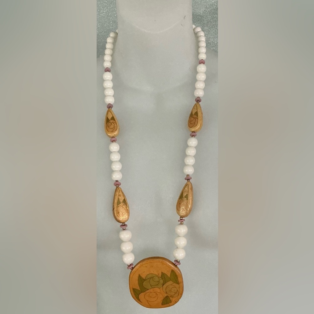 Vintage Japanese Ceramic Beaded Necklace: Hand-Painted Roses